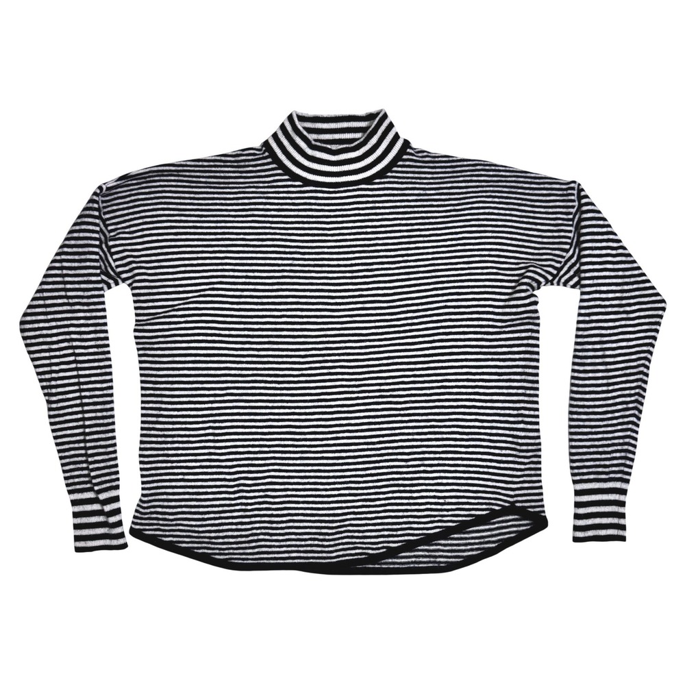 Madewell Stripe-Mix Ashbury Mockneck Sweater Small Navy Cream Merino Alpaca